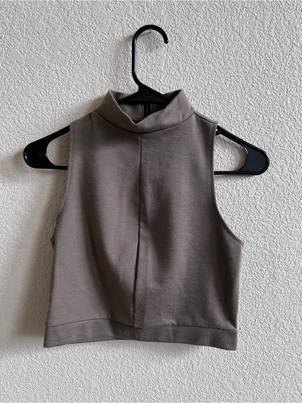 Zara Sleeveless Mock Neck Crop Top in Taupe